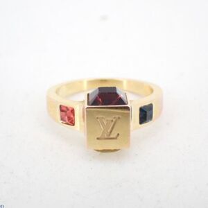 RARE COLOR: Louis Vuitton Gamble Ring Gold Multicolor Stones Sz S